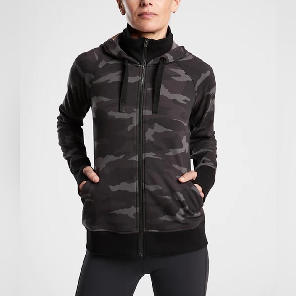 Athleta Triumph Camo Full Zip Hoodie Size Medium Black Gray